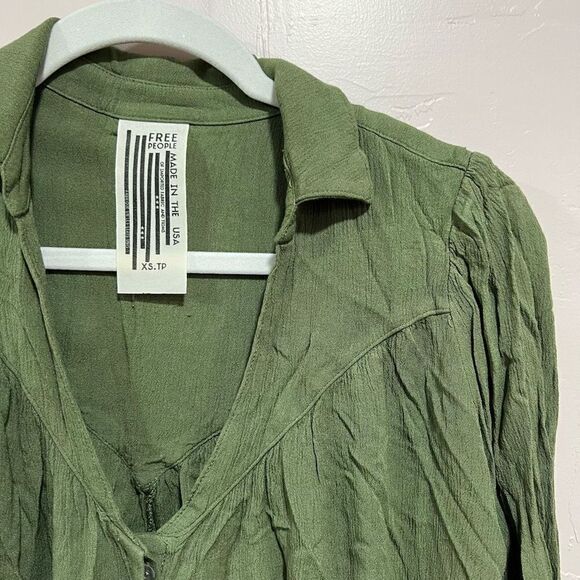 Free People Moss Green Collared Peasant Blouse - Picture 3 of 5